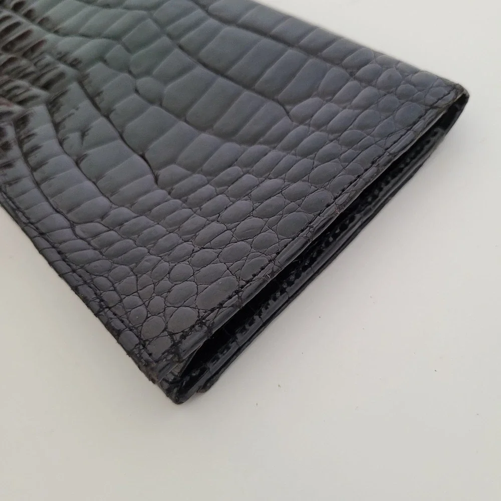 Bally Mens Black Croc Embossed Leather Long Bifold Wallet Made in Germany